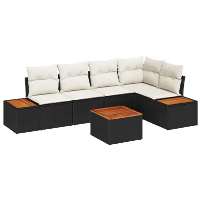 vidaXL Vrtna sedežna garnitura 6 pcs Črna in krem 264 x 154 x 85 cm