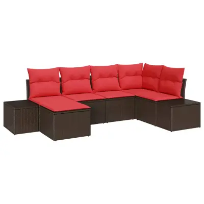 vidaXL Vrtna sedežna garnitura 6 pcs Rjava in rdeča 264 x 154 x 85 cm