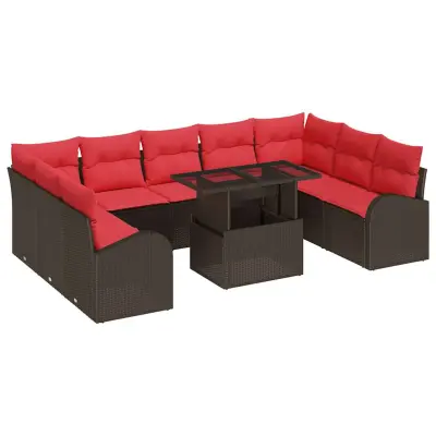 vidaXL Vrtna sedežna garnitura 10 pcs Rjava in rdeča 100 x 55 x 73 cm
