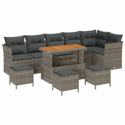 vidaXL Vrtna sedežna garnitura z blazino 10 pcs Siva 110 x 55 x 71 cm
