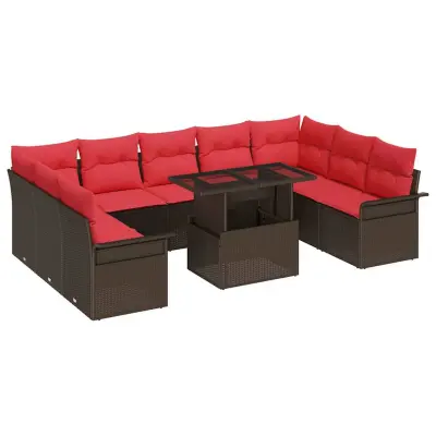 vidaXL Vrtna sedežna garnitura z blazino 10 pcs Rjava 100 x 55 x 73 cm