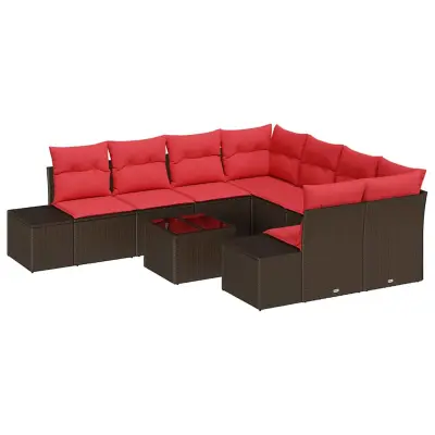 vidaXL Vrtna sedežna garnitura 9 pcs Bež Rdeča 55 x 55 x 37 cm