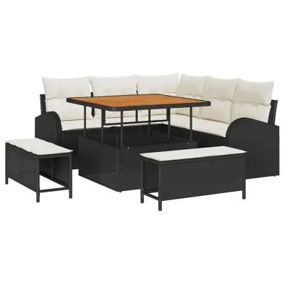 vidaXL Vrtna sedežna garnitura 8 pcs Črna, krema 100 x 100 x 71 cm