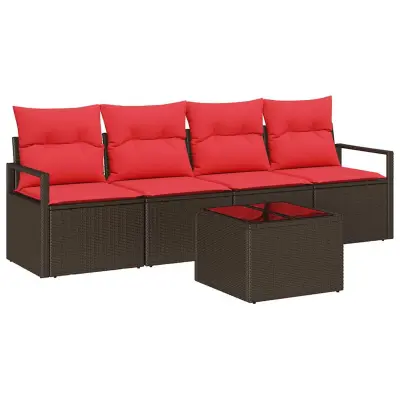 vidaXL Vrtna sedežna garnitura 5 pcs Bež Rdeča 55 x 55 x 37 cm