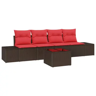vidaXL Vrtna sedežna garnitura 5 pcs Bež Rdeča 55 x 55 x 37 cm