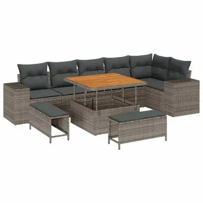 vidaXL Vrtna sedežna garnitura z blazino 9 pcs Siva 100 x 100 x 71 cm