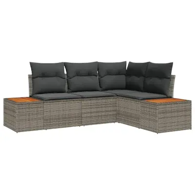 vidaXL Vrtna sedežna garnitura 4 pcs Siva 209 x 154 x 85 cm Poly ratan