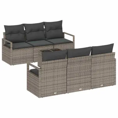 vidaXL Vrtna sedežna garnitura z blazino 7 pcs Siva 55 x 55 x 37 cm