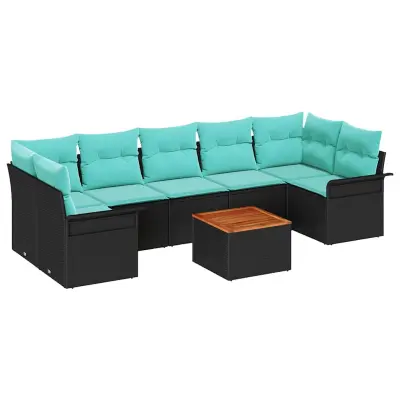 vidaXL Vrtna sedežna garnitura 8 pcs Črna in turkizna 55 x 55 x 37 cm