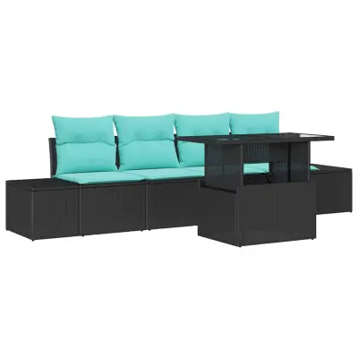 vidaXL Vrtna sedežna garnitura 5 pcs Črna in turkizna 100 x 55 x 73 cm