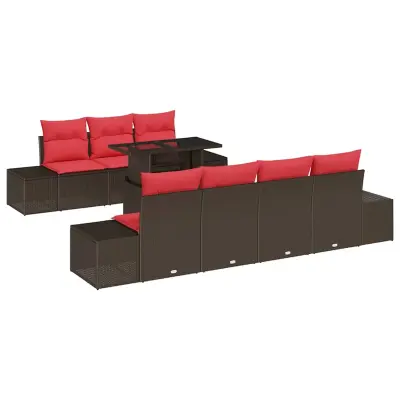 vidaXL Vrtna sedežna garnitura 8 pcs Rjava in rdeča 100 x 55 x 73 cm
