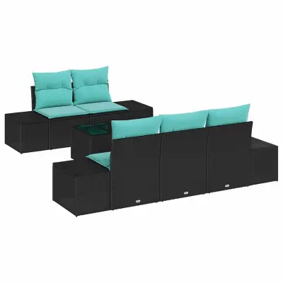vidaXL Vrtna sedežna garnitura 6 pcs Črna in turkizna 55 x 55 x 37 cm