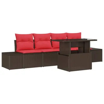 vidaXL Vrtna sedežna garnitura 5 pcs Rjava in rdeča 100 x 55 x 73 cm