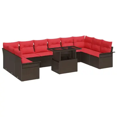 vidaXL Vrtna sedežna garnitura z blazino 11 pcs Rjava 100 x 55 x 73 cm
