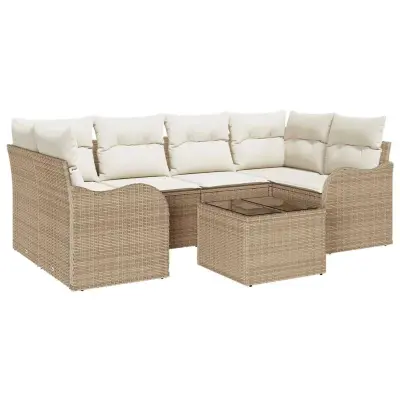 vidaXL Vrtna sedežna garnitura 7 pcs Bež in smetanova 55 x 55 x 37 cm