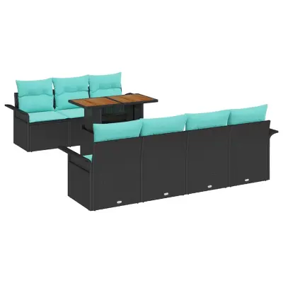 vidaXL Vrtna sedežna garnitura 8 pcs Črna in modra 100 x 55 x 73 cm