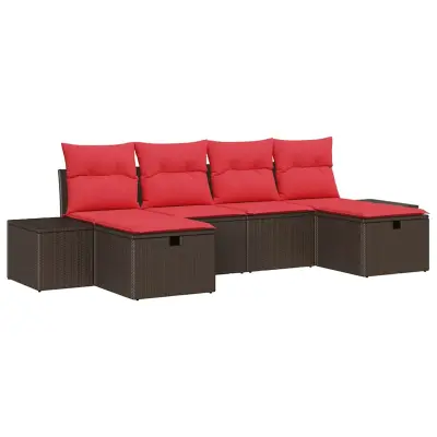vidaXL Vrtna sedežna garnitura 6 pcs Rjava 55 x 62 x 69 cm Poly ratan