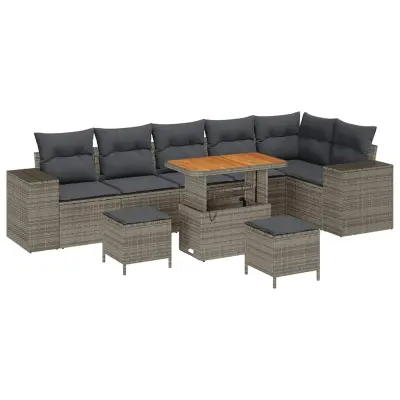 vidaXL Vrtna sedežna garnitura z blazino 9 pcs Siva 90 x 55 x 71 cm