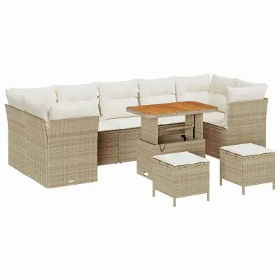 vidaXL Vrtna sedežna garnitura 10 pcs bež in krem 90 x 55 x 71 cm