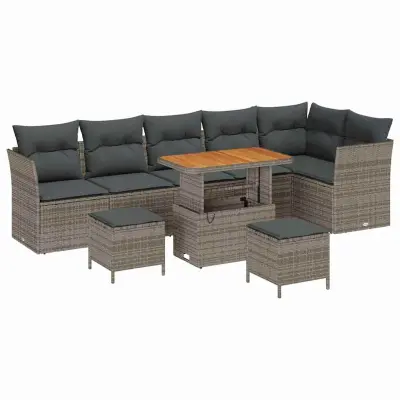 vidaXL Vrtna sedežna garnitura z blazino 9 pcs Siva 90 x 55 x 71 cm