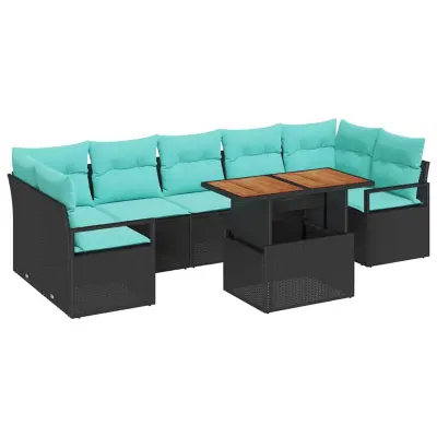vidaXL Vrtna sedežna garnitura 8 pcs Črna in Teal 100 x 55 x 73 cm