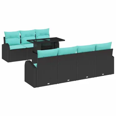vidaXL Vrtna sedežna garnitura 8 pcs Črna 100 x 55 x 73 cm Poly ratan