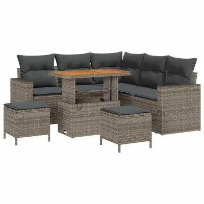vidaXL Vrtna sedežna garnitura z blazino 8 pcs Siva 90 x 55 x 71 cm