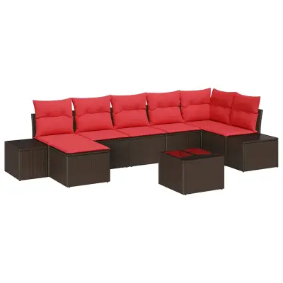 vidaXL Vrtna sedežna garnitura 8 pcs Rjava in rdeča 319 x 154 x 85 cm