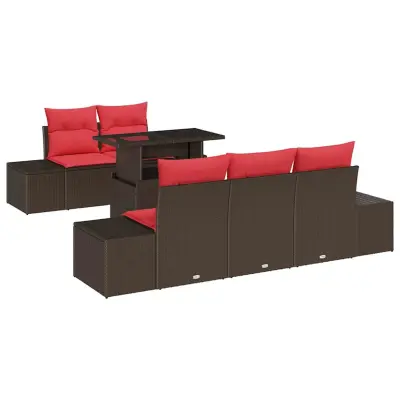 vidaXL Vrtna sedežna garnitura 6 pcs Rjava in rdeča 100 x 55 x 73 cm
