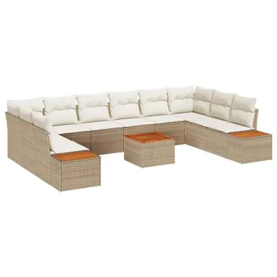 vidaXL Vrtna sedežna garnitura 11 pcs bež in krem 344 x 209 x 85 cm
