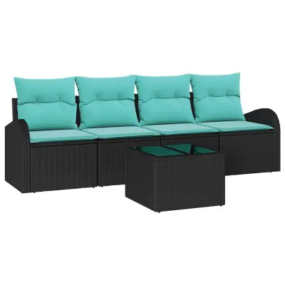 vidaXL Vrtna sedežna garnitura 5 pcs Črna in turkizna 55 x 55 x 37 cm