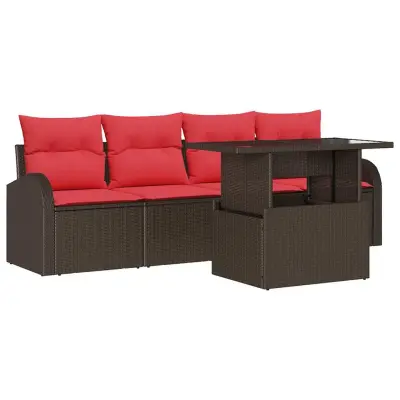vidaXL Vrtna sedežna garnitura 5 pcs Rjava 100 x 55 x 73 cm Poly ratan
