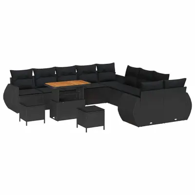 vidaXL Vrtna sedežna garnitura z blazino 13 pcs Črna 90 x 55 x 71 cm