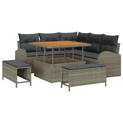 vidaXL Vrtna sedežna garnitura z blazino 8 pcs Siva 100 x 100 x 71 cm