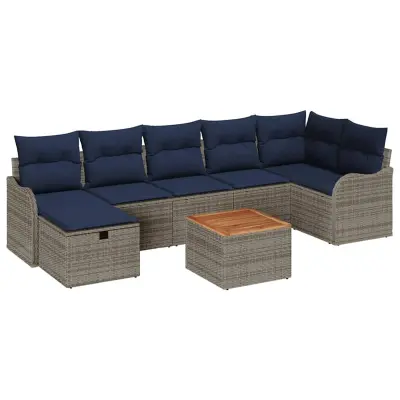vidaXL Vrtna sedežna garnitura z blazino 8 pcs Siva Poly ratan