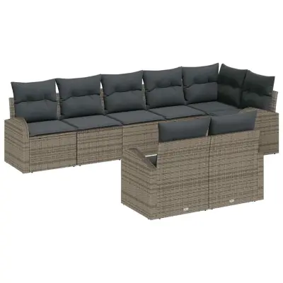 vidaXL Vrtna sedežna garnitura z blazino 8 pcs Siva Poly ratan