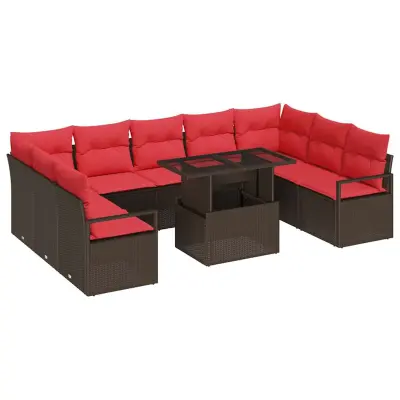 vidaXL Vrtna sedežna garnitura s shranjevanjem 10 pcs Rjava Poly ratan