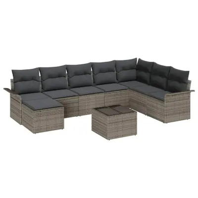 vidaXL Vrtna sedežna garnitura z blazino 9 pcs Črna Poly ratan