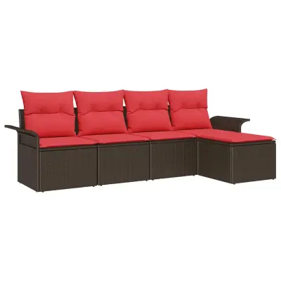 vidaXL Vrtna sedežna garnitura z blazino 5 pcs Rjava Poly ratan