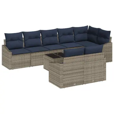 vidaXL Vrtna sedežna garnitura z blazino 9 pcs Siva in mornarsko modra