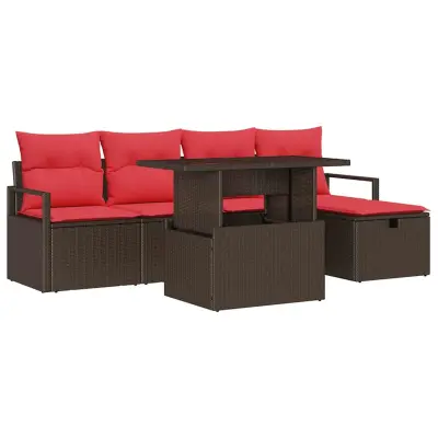 vidaXL Vrtna sedežna garnitura z blazino 6 pcs Rjava Poly ratan
