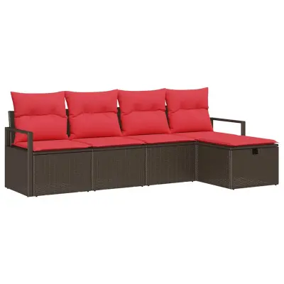 vidaXL Vrtna sedežna garnitura z blazino 5 pcs Rjava Poly ratan