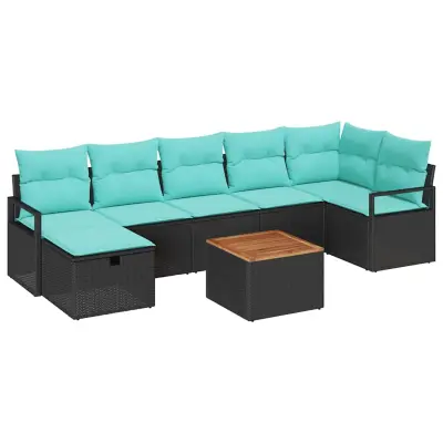 vidaXL Vrtna sedežna garnitura z blazino 8 pcs Črna Poly ratan