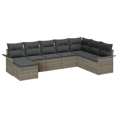 vidaXL Vrtna sedežna garnitura z blazino 8 pcs Siva Poly ratan