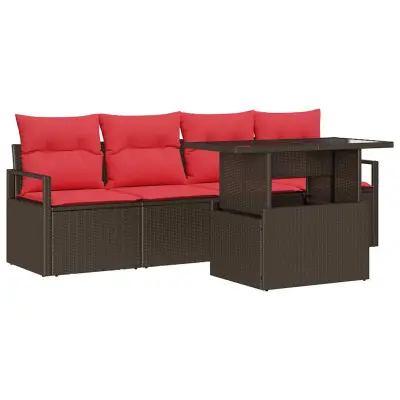 vidaXL Vrtna sedežna garnitura s shranjevanjem 5 pcs Rjava Poly ratan
