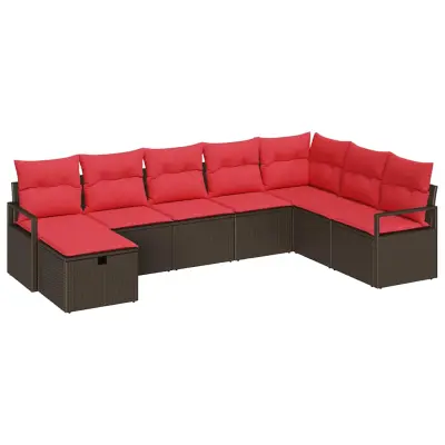 vidaXL Vrtna sedežna garnitura z blazino 8 pcs Rjava Poly ratan