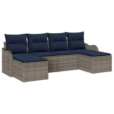 vidaXL Vrtna sedežna garnitura z blazino 6 pcs Siva Poly ratan