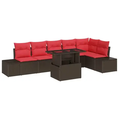 vidaXL Vrtna sedežna garnitura s shranjevanjem 7 pcs Rjava Poly ratan