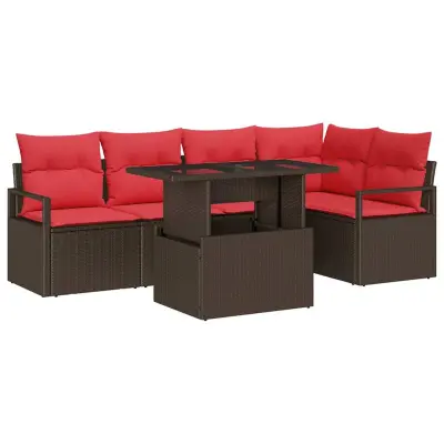 vidaXL Vrtna sedežna garnitura s shranjevanjem 6 pcs Rjava Poly ratan