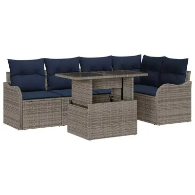 vidaXL Vrtna sedežna garnitura z blazino 6 pcs Siva Poly ratan